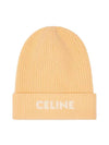 Embroidered Logo Ribbed Wool Beanie Pale Yellow - CELINE - BALAAN 1