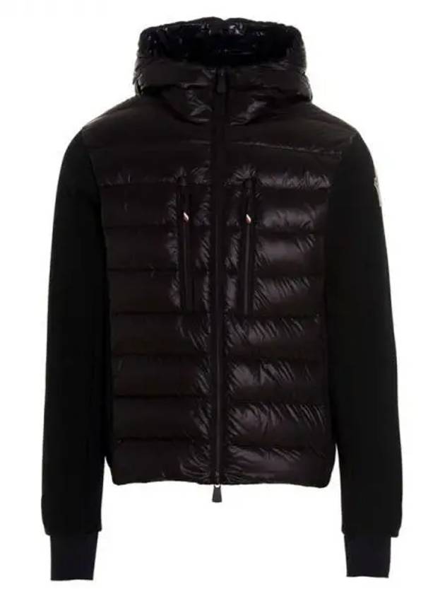 Grenoble arm logo patch hood zip up padding mix glossy black men s jacket 233387 - MONCLER - BALAAN 1