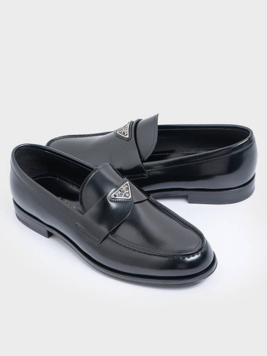 Brushed Leather Loafers Black - PRADA - BALAAN.