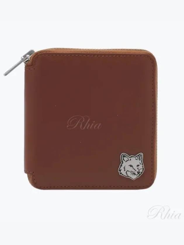 Fox Head Square Zipper Half Wallet Brown - MAISON KITSUNE - BALAAN 2