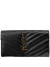 Matelasse Monogram Quilting Leather Flap Long Wallet Black - SAINT LAURENT - BALAAN 2