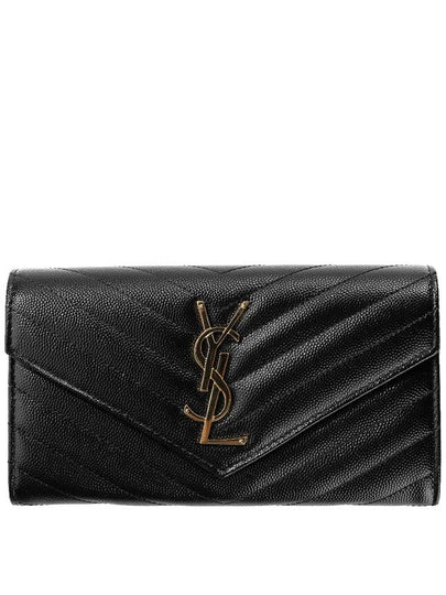 Matelasse Monogram Quilting Leather Flap Long Wallet Black - SAINT LAURENT - BALAAN 2