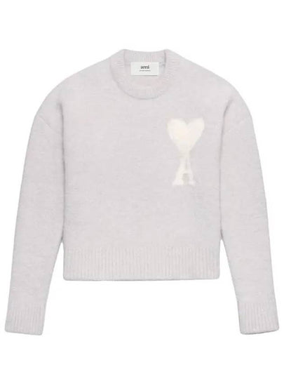 Intarsia Heart Logo Knit Top Earl Grey Ivory - AMI - BALAAN 2