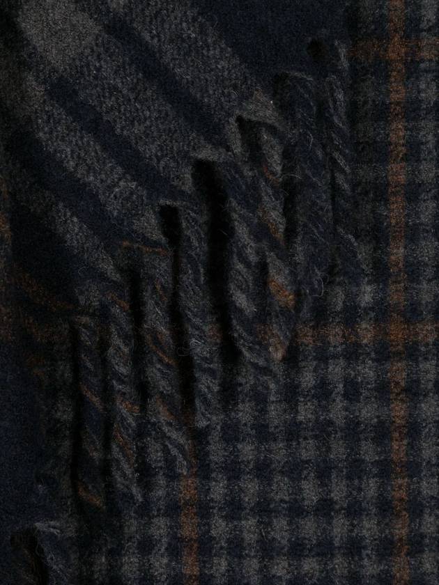 Check Pattern Fringe Scarf Navy - BRUNELLO CUCINELLI - BALAAN 5