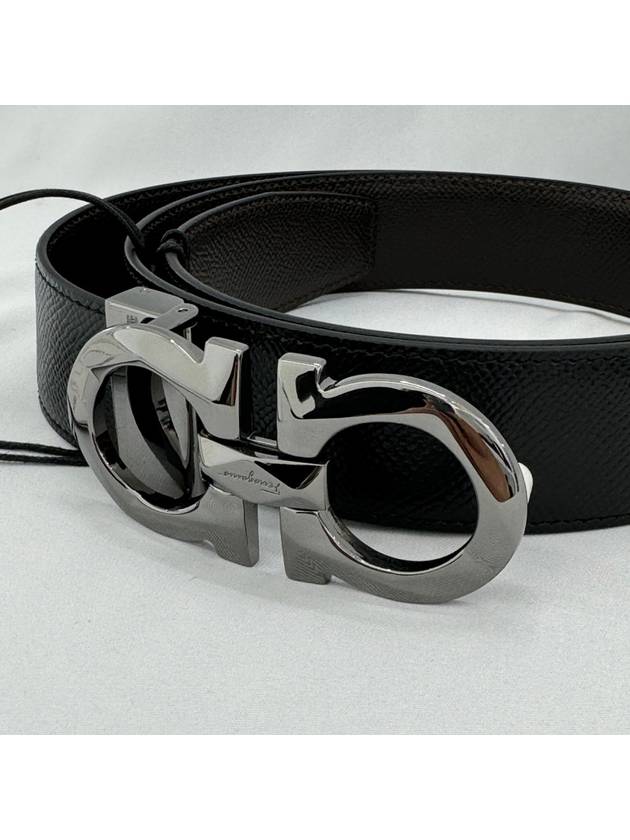 Silver Gancini Reversible Leather Belt Black - SALVATORE FERRAGAMO - BALAAN 3