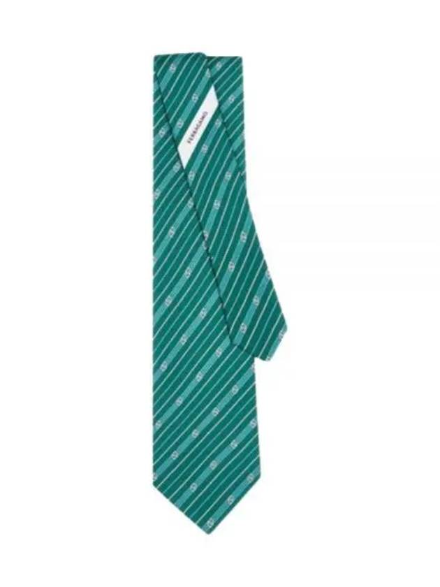 Gancini Print Silk Tie Green - SALVATORE FERRAGAMO - BALAAN 2