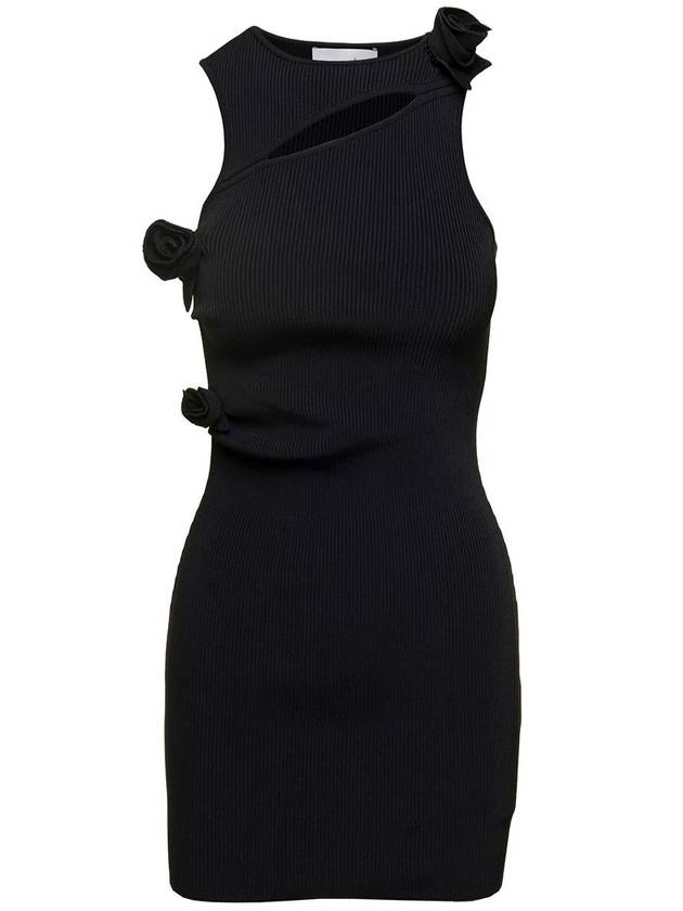 Black Asymmetric Flower Knit Minidress With Cut-Out N Viscosa Stretch Woman - COPERNI - BALAAN 1