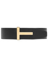 Gold Soft Grain Leather T Icon Belt Brown Black - TOM FORD - BALAAN 2