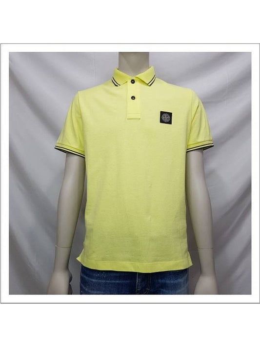 Men's Two Line Logo Patch PK Shirt Yellow Black - STONE ISLAND - BALAAN.