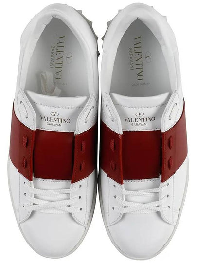 Men's Rockstude Open Leather Low Top Sneakers White Red - VALENTINO - BALAAN 2