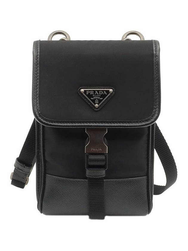 Black Re Nylon Pocono Silver Triangle Logo Cell Phone Pouch Cross Bag 2ZH109 - PRADA - BALAAN 1