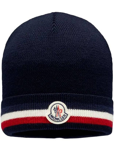 Wool Logo Beanie Navy - MONCLER - BALAAN 1