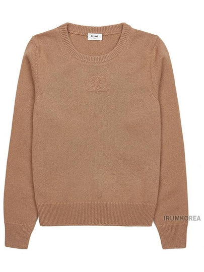 Triomphe Jacquard Crew Neck Heritage Cashmere Knit Top Camel - CELINE - BALAAN 2