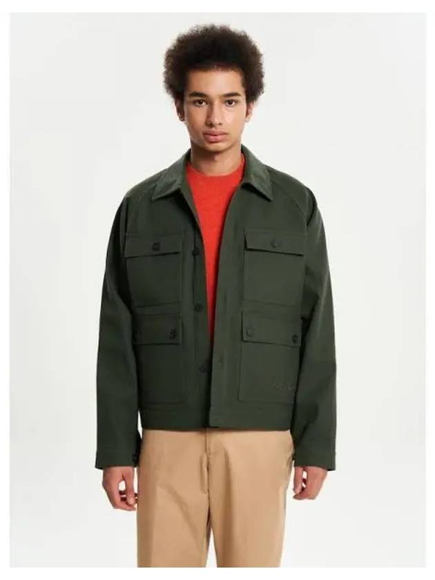 Men s workwear spring fall jacket cotton twill logo lettering embroidery military green domestic product - MAISON KITSUNE - BALAAN 1