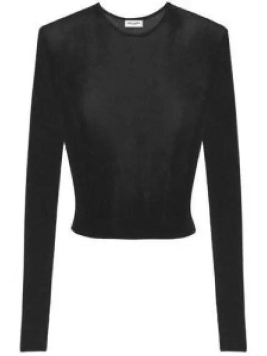 Crew Neck Rib Crop Knit Top Black - SAINT LAURENT - BALAAN 2