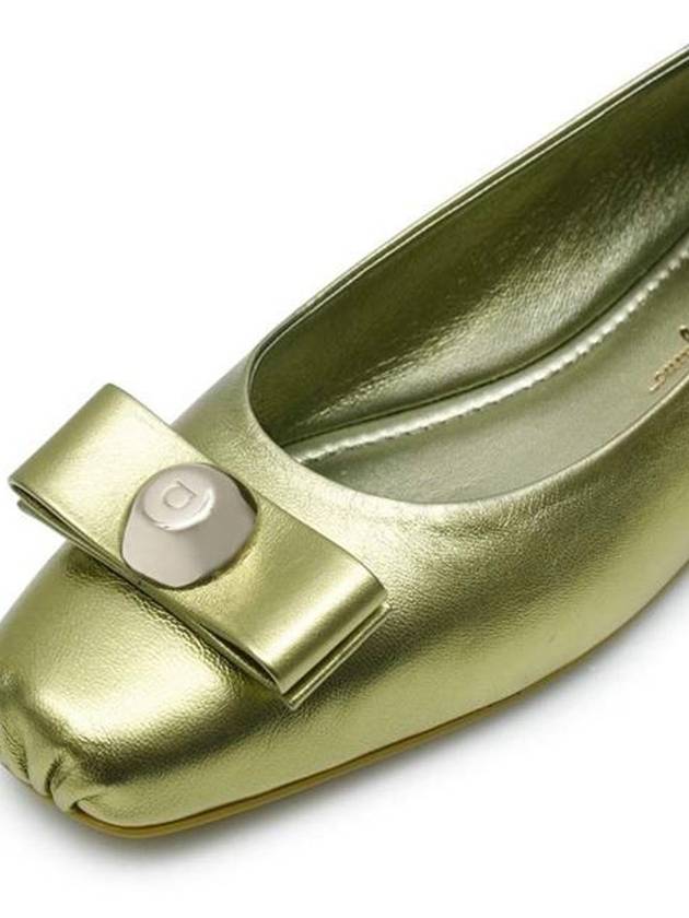 Vara Bow Metallic Leather Flats Green - SALVATORE FERRAGAMO - BALAAN 5