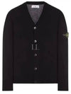 Wappen V Neck Cotton Knit Cardigan Black - STONE ISLAND - BALAAN 2