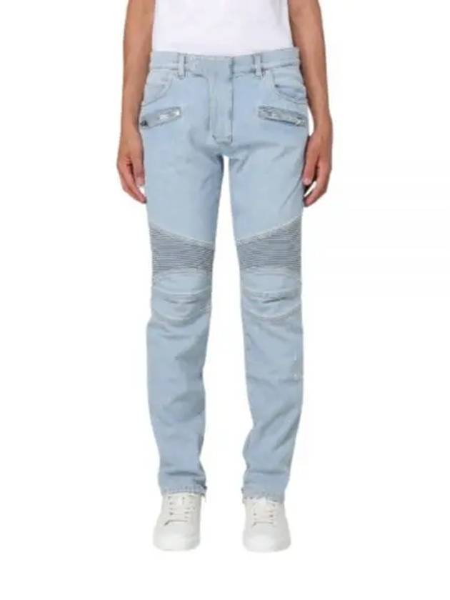 Light Blue Denim Biker Jeans DH1MG009DE59 6FC - BALMAIN - BALAAN 1