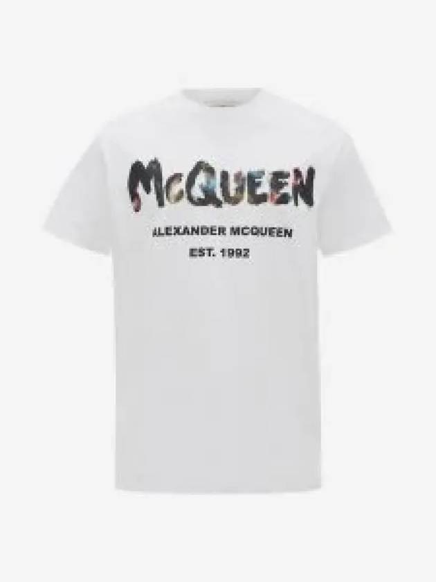 Watercolor Graffiti Short Sleeve T-Shirt White - ALEXANDER MCQUEEN - BALAAN 2