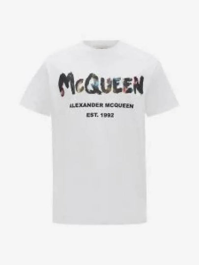 Watercolor Graffiti Short Sleeve T-Shirt White - ALEXANDER MCQUEEN - BALAAN 2