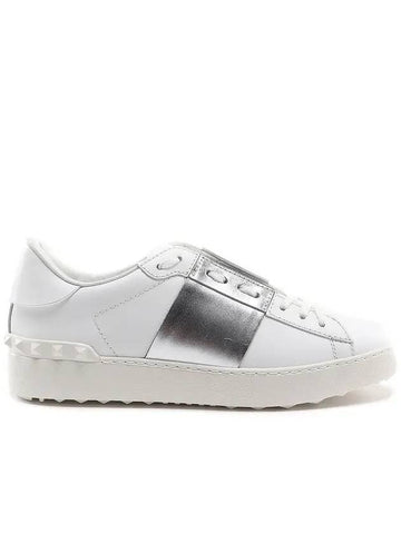 Women's Hidden Open Metallic Band Low Top Sneakers White Silver - VALENTINO - BALAAN 1