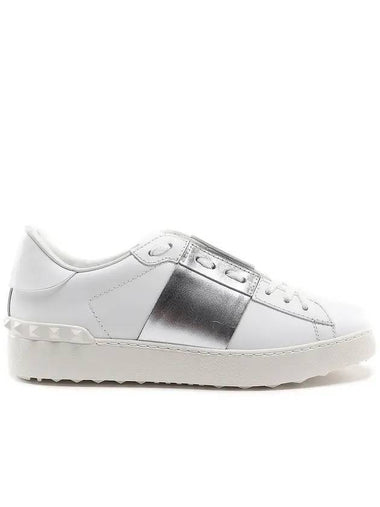 Women's Hidden Open Metallic Band Low Top Sneakers White Silver - VALENTINO - BALAAN 1