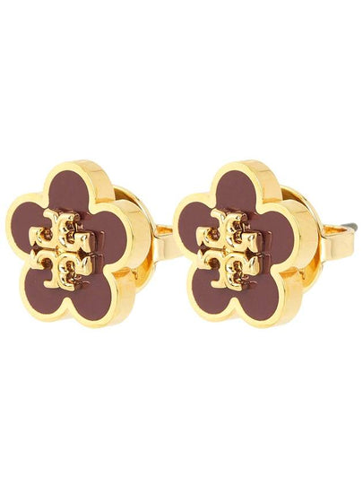 Kira Flower Stud Earrings Burgundy - TORY BURCH - BALAAN 2