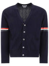 RWB V-neck Striped Virgin Wool Cardigan Navy - THOM BROWNE - BALAAN 2