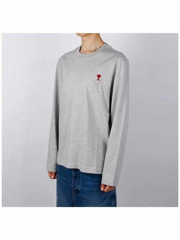 Chain Stitch Heart Logo Long Sleeve T-Shirt Grey - AMI - BALAAN 3