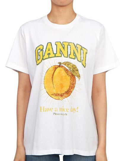 Women's Relaxed Peach Print Short Sleeve T-Shirt White - GANNI - BALAAN 2