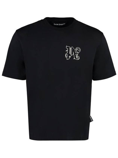 Men's Monogram Logo Print Short Sleeve T-Shirt Black - PALM ANGELS - BALAAN 2