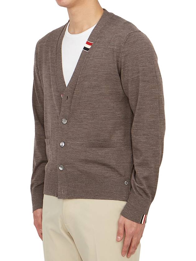 Men's Jersey Stitch V-Neck Cardigan Brown - THOM BROWNE - BALAAN 4