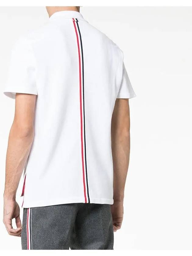 Men's Cotton Pique Center Bag Striped Short Sleeve Polo Shirt White - THOM BROWNE - BALAAN 4