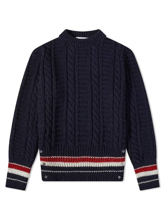 Men's Donegal Filey Stitch Striped Knit Top Navy - THOM BROWNE - BALAAN 1