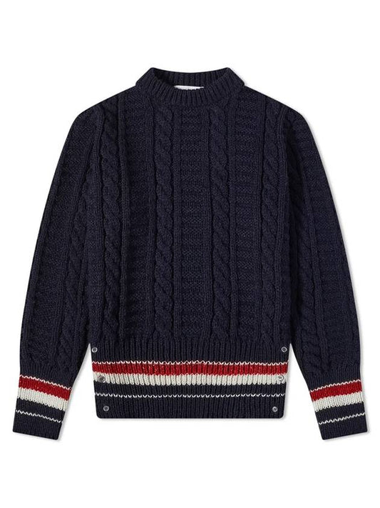 three stripe tab cable knit top navy - THOM BROWNE - BALAAN.