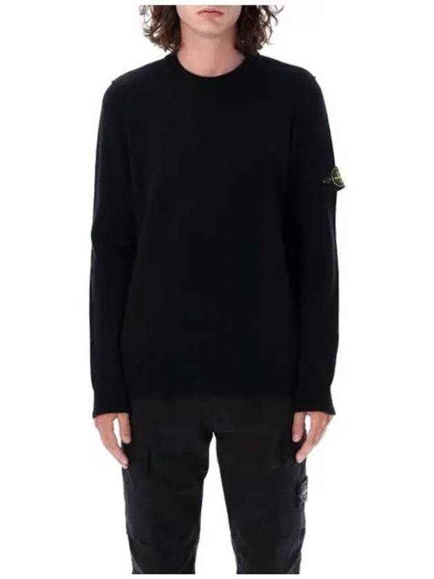 Logo Patch Lambswool Crewneck Knit Top Black - STONE ISLAND - BALAAN 4