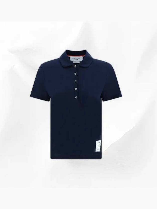 Women's Round Collar Short Sleeve Polo Shirt Navy - THOM BROWNE - BALAAN 6