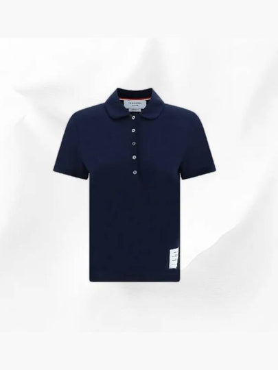 Women's Round Collar Short Sleeve Polo Shirt Navy - THOM BROWNE - BALAAN 2