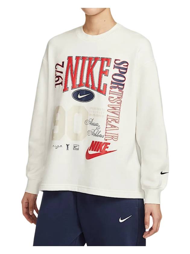 Women's Oversized Crew-Neck French Terry Sweatshirt Ivory - NIKE - BALAAN 1