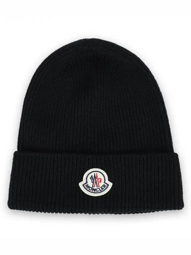 Logo Patch Wool Beanie Black 3B70500 A9342 999 1121301 - MONCLER - BALAAN 1