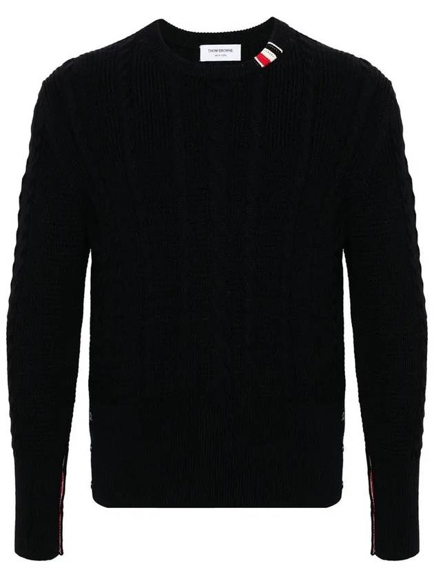 RWB Cable Wool Knit Top Navy - THOM BROWNE - BALAAN 3