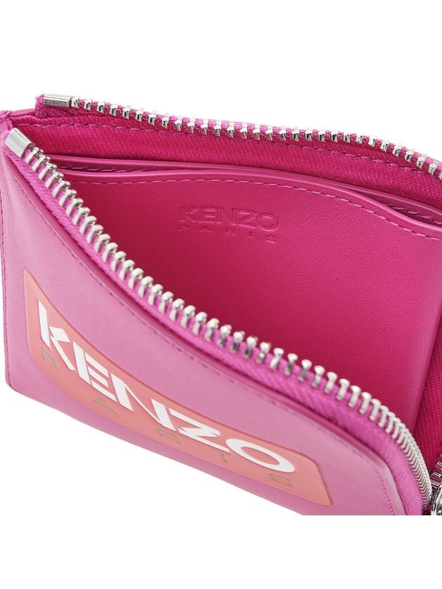 Logo Zipper Calf Leather Card Wallet Pink - KENZO - BALAAN 10