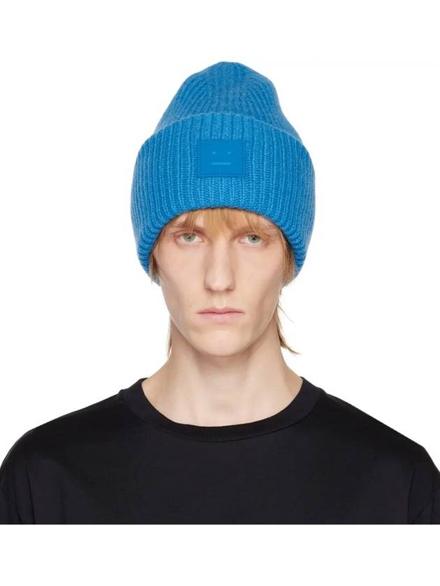 Face Patch Ribbed Wool Beanie Blue - ACNE STUDIOS - BALAAN 4