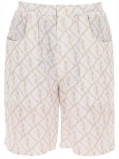 Logo Monogram Linen Bermuda Shorts Beige - FENDI - BALAAN 2