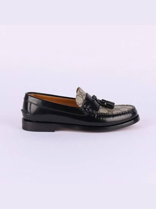 Tassel GG Supreme Canvas Leather Loafers Black - GUCCI - BALAAN 3