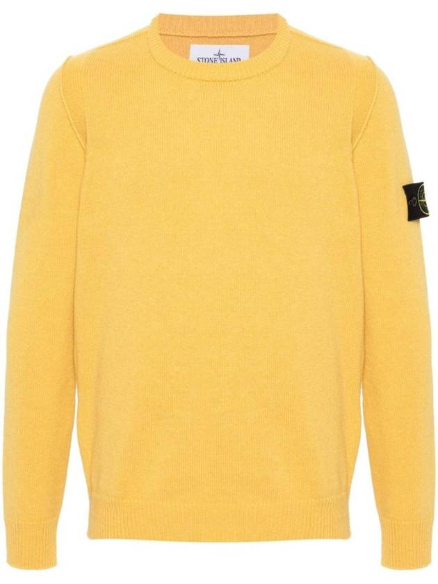 Logo Patch Lambswool Crewneck Knit Top Yellow - STONE ISLAND - BALAAN 1