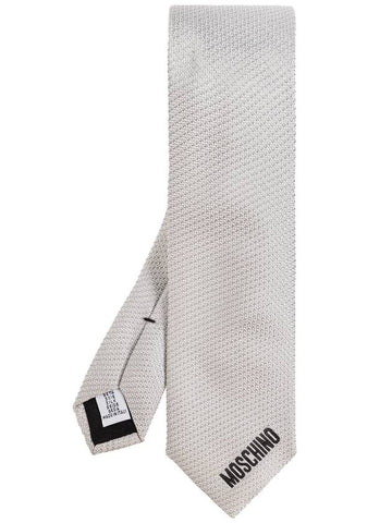 Moschino Silk Tie With Logo, Men's, Grey - MOSCHINO - BALAAN 1