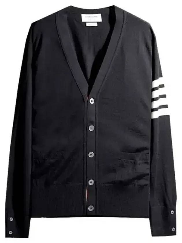 Men's Sustainable Classic Diagonal Wool Cardigan Black - THOM BROWNE - BALAAN 2