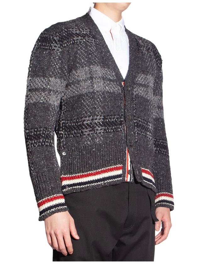 Donegal Tartan Stripe V-Neck Cardigan Grey - THOM BROWNE - BALAAN 8