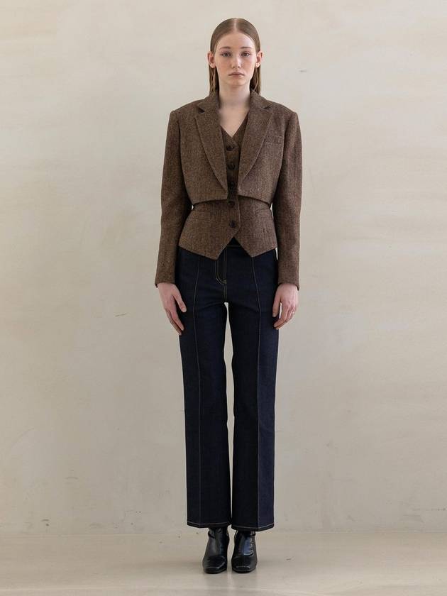 Wool Herringbone Tailored Jacket Brown - DEFEMME - BALAAN 1